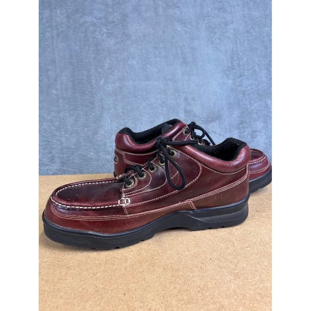 Rocky Mens 12M Burgundy Leather Work Oxford Shoes Lace Up Moc Toe Low Cut Chukka